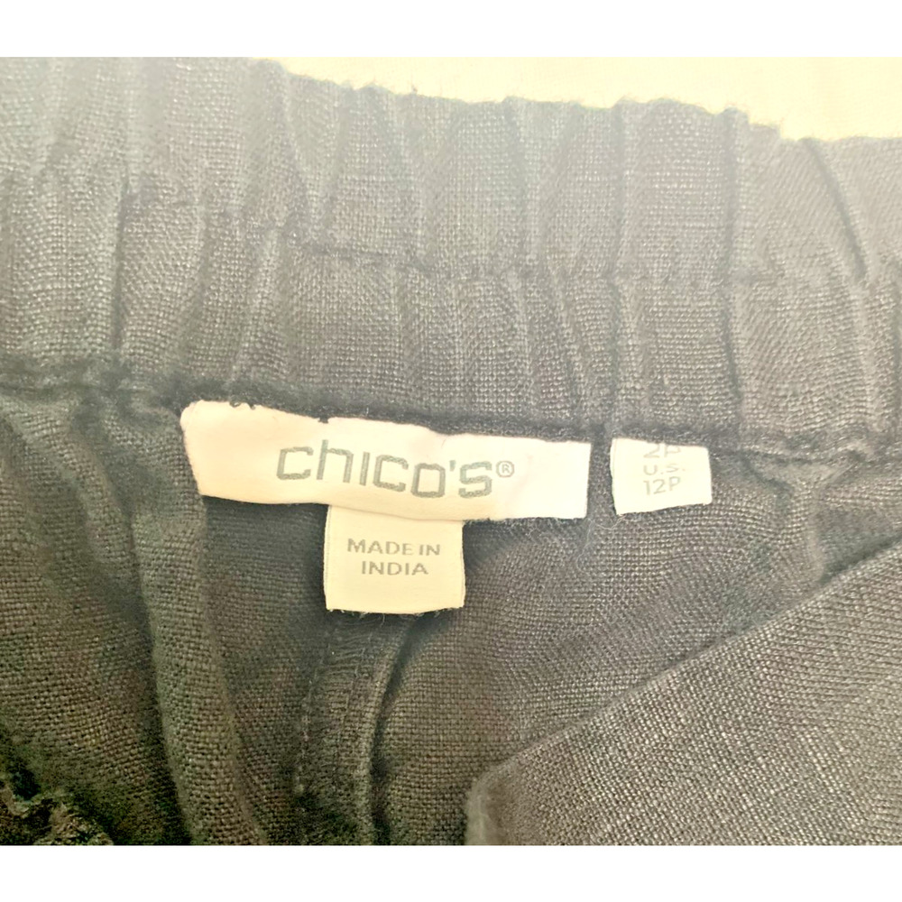 Chico's Pull On Embroidery Linen Crop Pants Black White Size 2p/12p Resort - Picture 7 of 8
